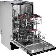 Встраиваемая посудомоечная машина Kuppersberg GHS 4520, High-Tech, 45 см, 10 комплектов, 6 программ, 3 корзины, конденсационная сушка, полная защита от протечек, индикатор отсутствия соли и ополаскивателя, отображение времени мытья, сенсорное управление, самодиагностика неисправностей, защита от детей, уровень шума 49 дб, энергоэффективность А