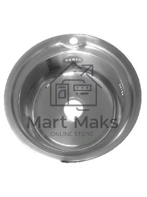 Мойка FABIA 049 Мойка врезная D - 49 см 1 мм + большой сифон с переливом Мойка FABIA 49 см из нержавеющей стали, толщина 0,8 мм, глубина 180 мм + большой сифон с переливом