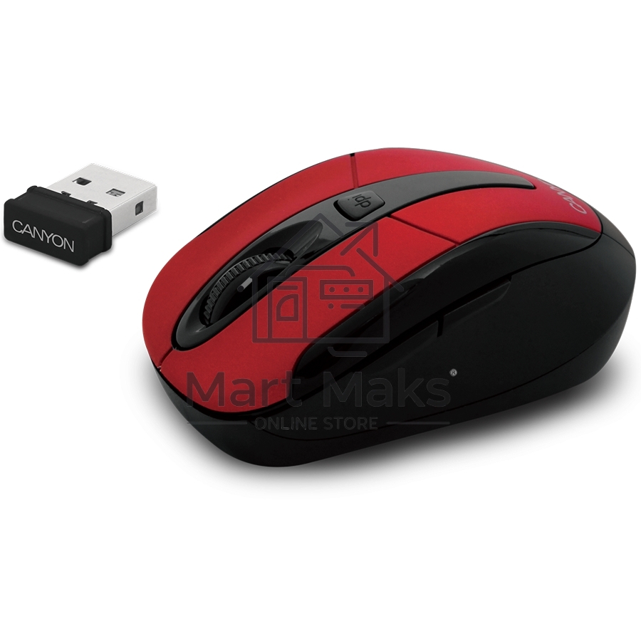 Мышь беспроводная Canyon MSO-W6 красный, 1600 dpi, радиоканал, USB, кнопки - 6