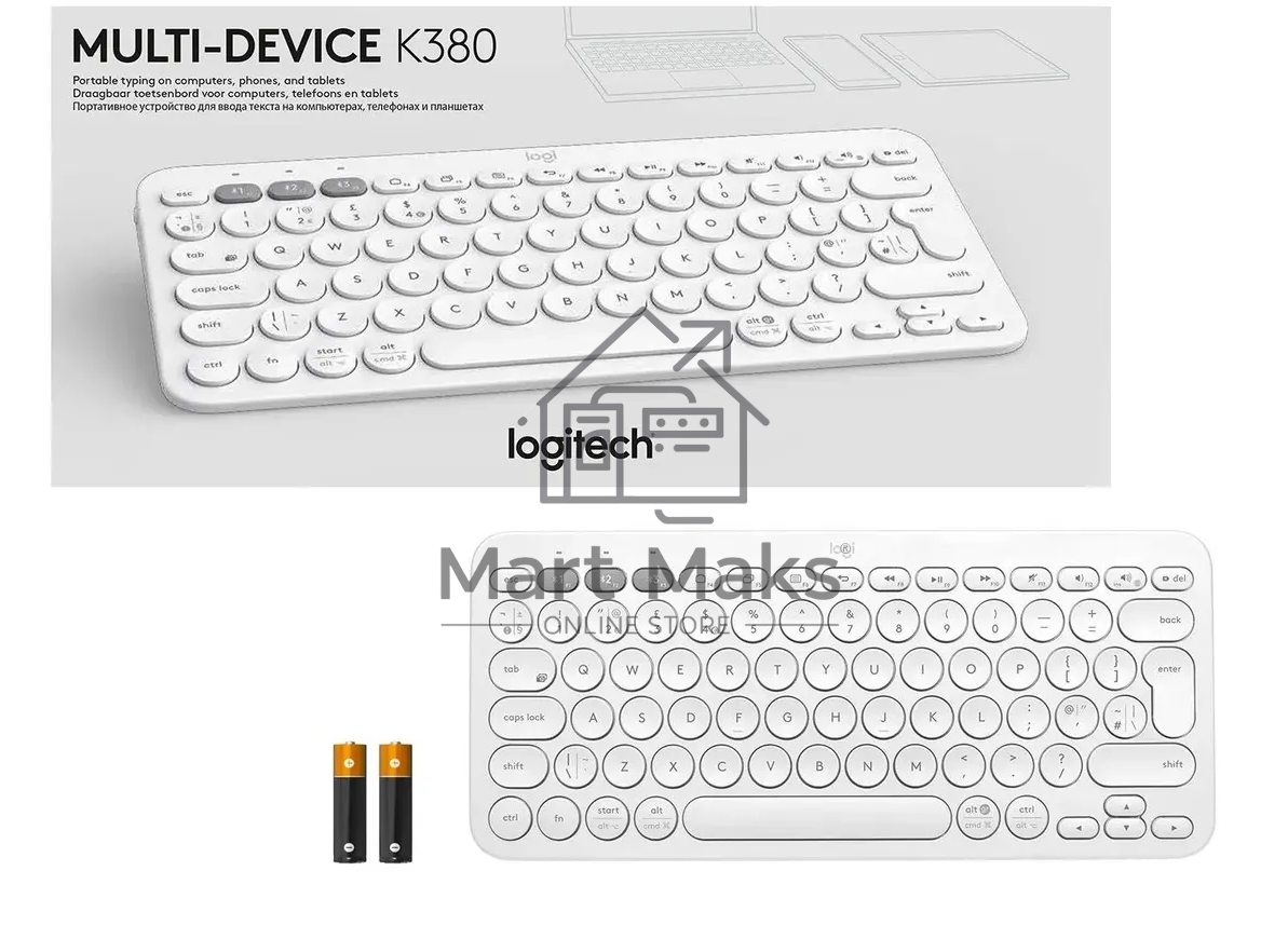 Клавиатура беспроводная Logitech K380, Bluetooth, белый