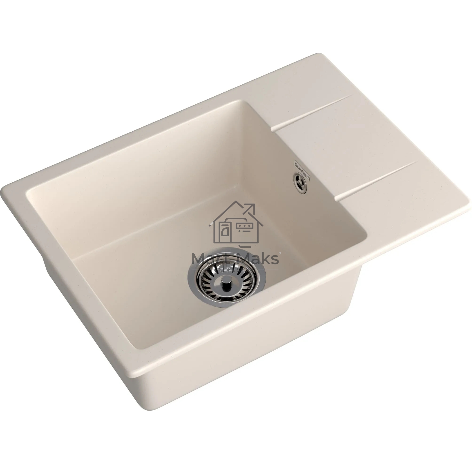 Мойка GRANFEST URBAN 258L 1-чаша+крыло 580*490мм, монтаж: врезной, материал: кварц, белый