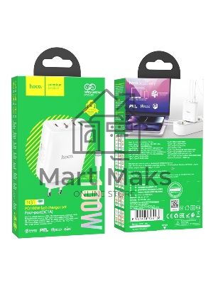 Блок питания HOCO N31 Leader PD100W (3*Type-C + 1*USB-A) fast charger +кабель Type-C 1м, белый Блок питания HOCO N31 Leader PD100W (3*Type-C + 1*USB-A) fast charger +кабель Type-C 1м, белый