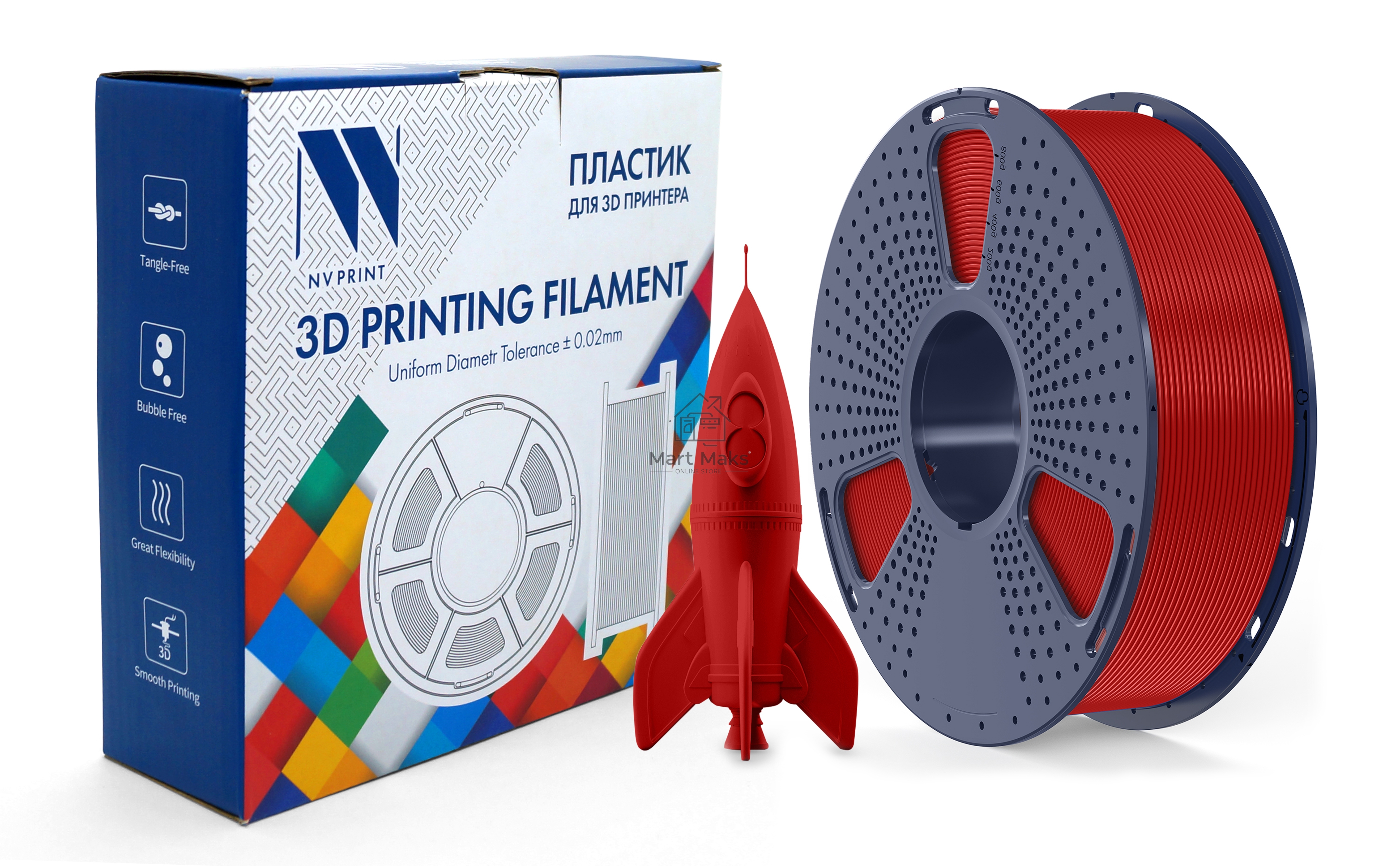 Филамент NVPrint PLA High Speed Red для 3D печати диаметр 1.75мм длина 330 метров масса 1 кг