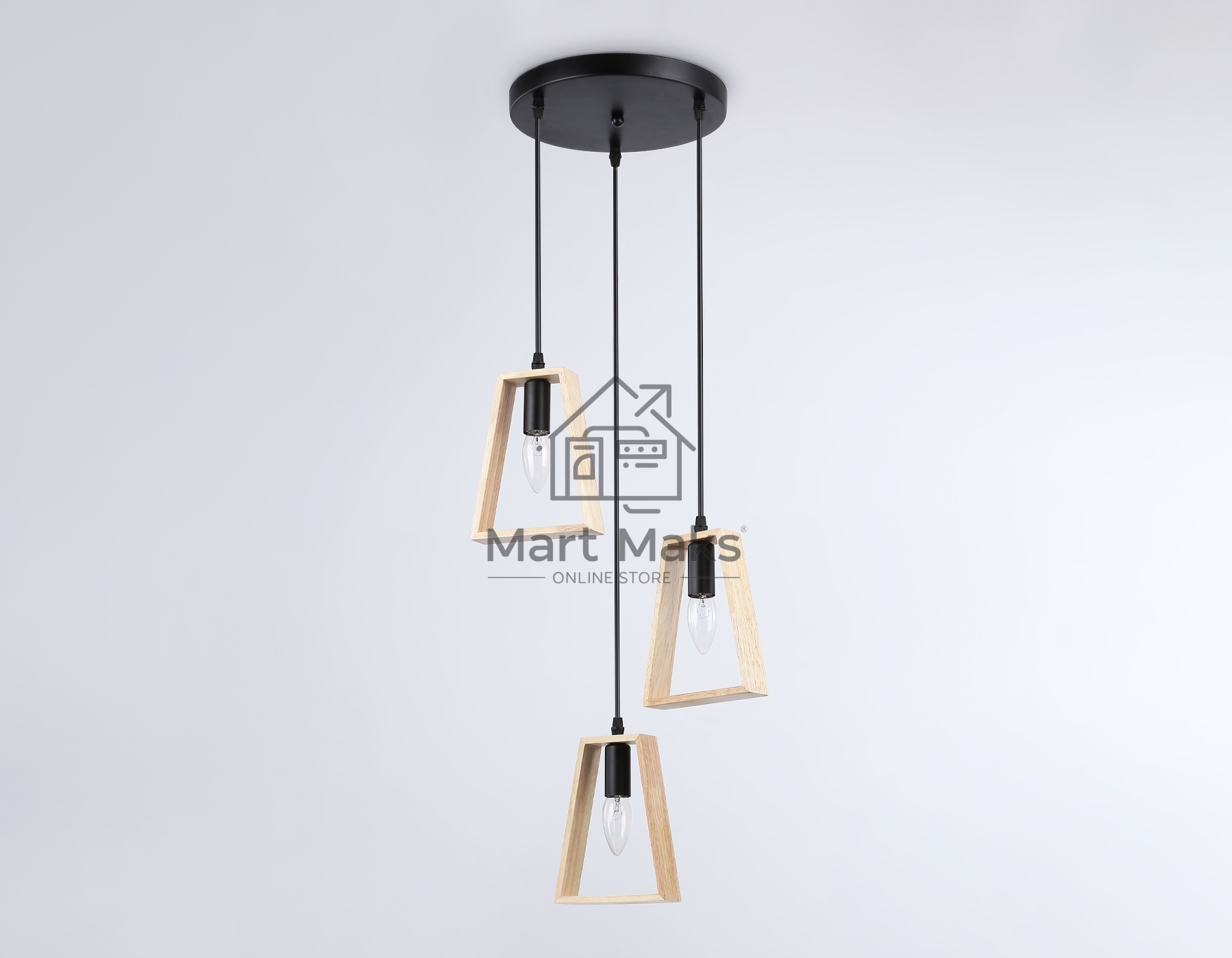 Светильник Ambrella light TR80499/3 BK/LW черный/светлое дерево E14/3 max 60W D350*1000