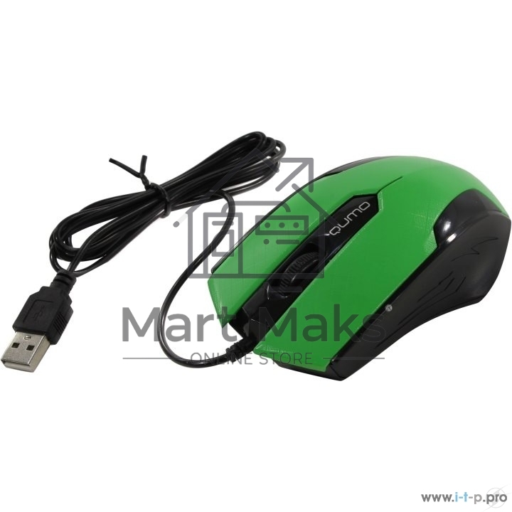 Мышь проводная Qumo Office M14 зеленый, 1000 dpi, USB, кнопки - 3