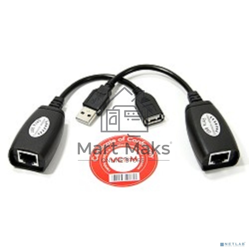 Кабель AM/AF удлинитель USB по витой паре VCOM (AM/RJ45-RJ45/AF) до 45m CU824