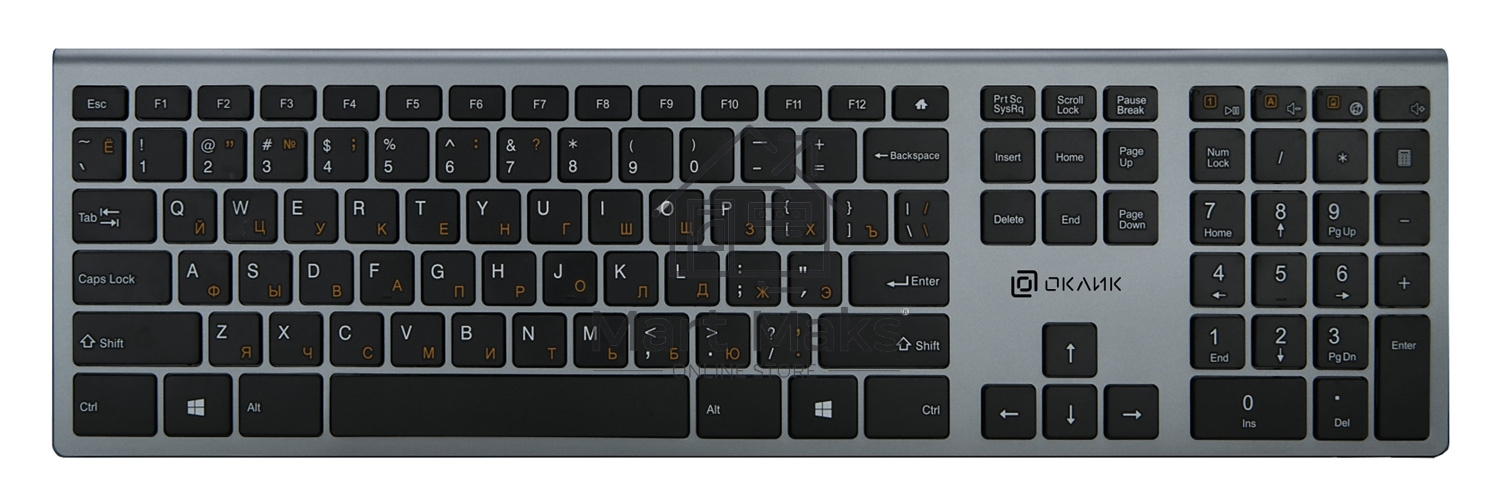 Клавиатура Oklick 890S серый USB беспроводная slim