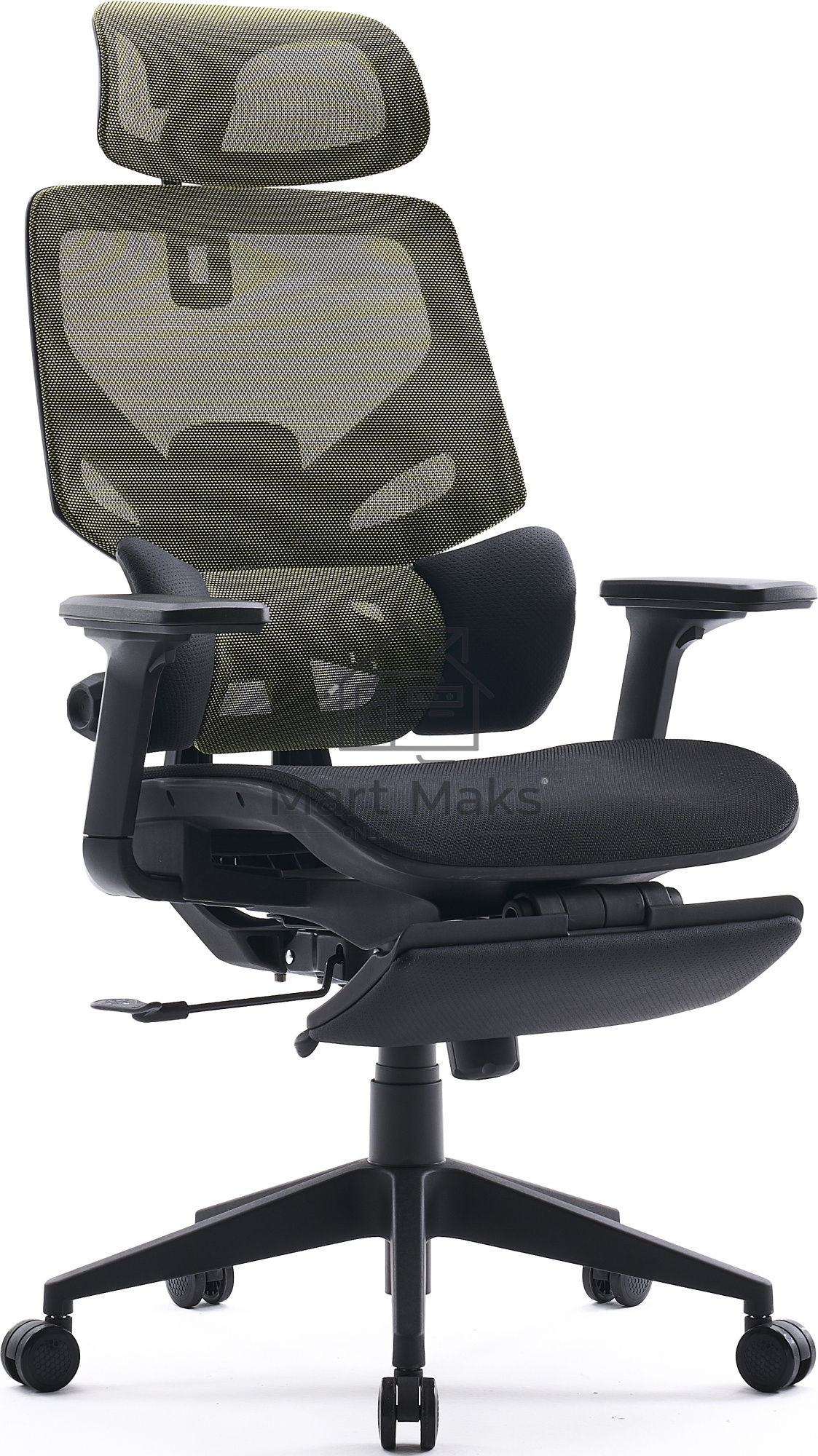 Кресло офисное Cactus CS-CHR-MC01-LGNBK салатовый, сиденье черный, сетка/ткань, с подголов. крестов. пластик, подст. для ног