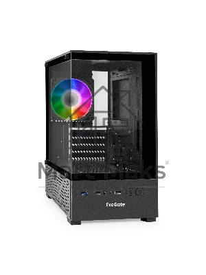 Компьютерный корпус Minitower ExeGate i3 SEA (mATX, БП 400NPX, 2*USB+1*USB 3.0, HD аудио, черный, 1 вент. 12см с RGB подсветкой, передняя и боковая панели - закаленное стекло)