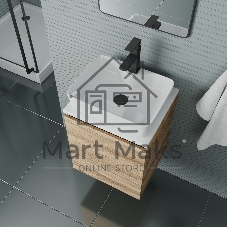Тумба Bau Dream Blackwood 50 с дверцей, раковина BAU Cerama 48х37 белая, смеситель Hotel Black, черный, выпуск клик клак черный