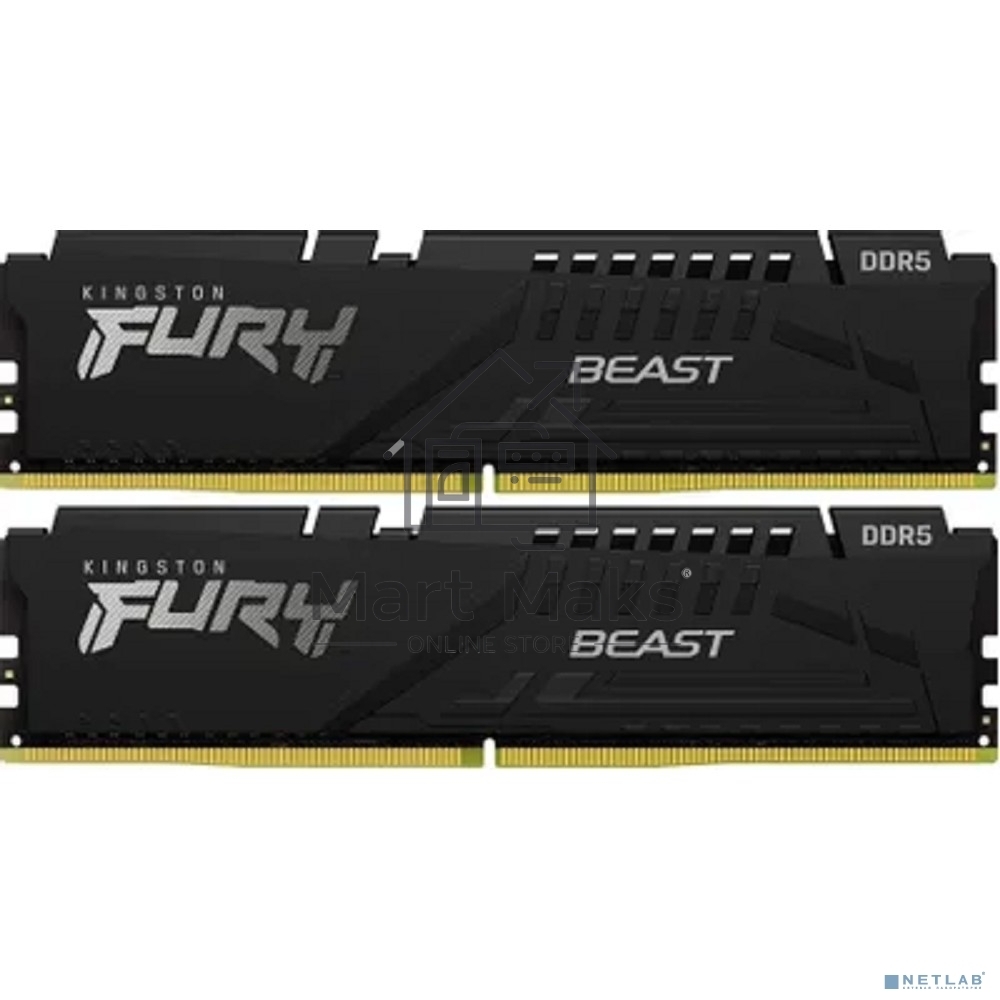 Оперативная память Kingston FURY Beast Black, DDR5, 64GB (2x32GB), 5200 MHz, CL40, с радиатором, чёрный