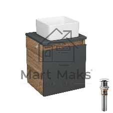 Тумба Bau Dream Blackwood 35 с ящиком, графит, раковина BAU Mini 24х24, выпуск клик клак, белый