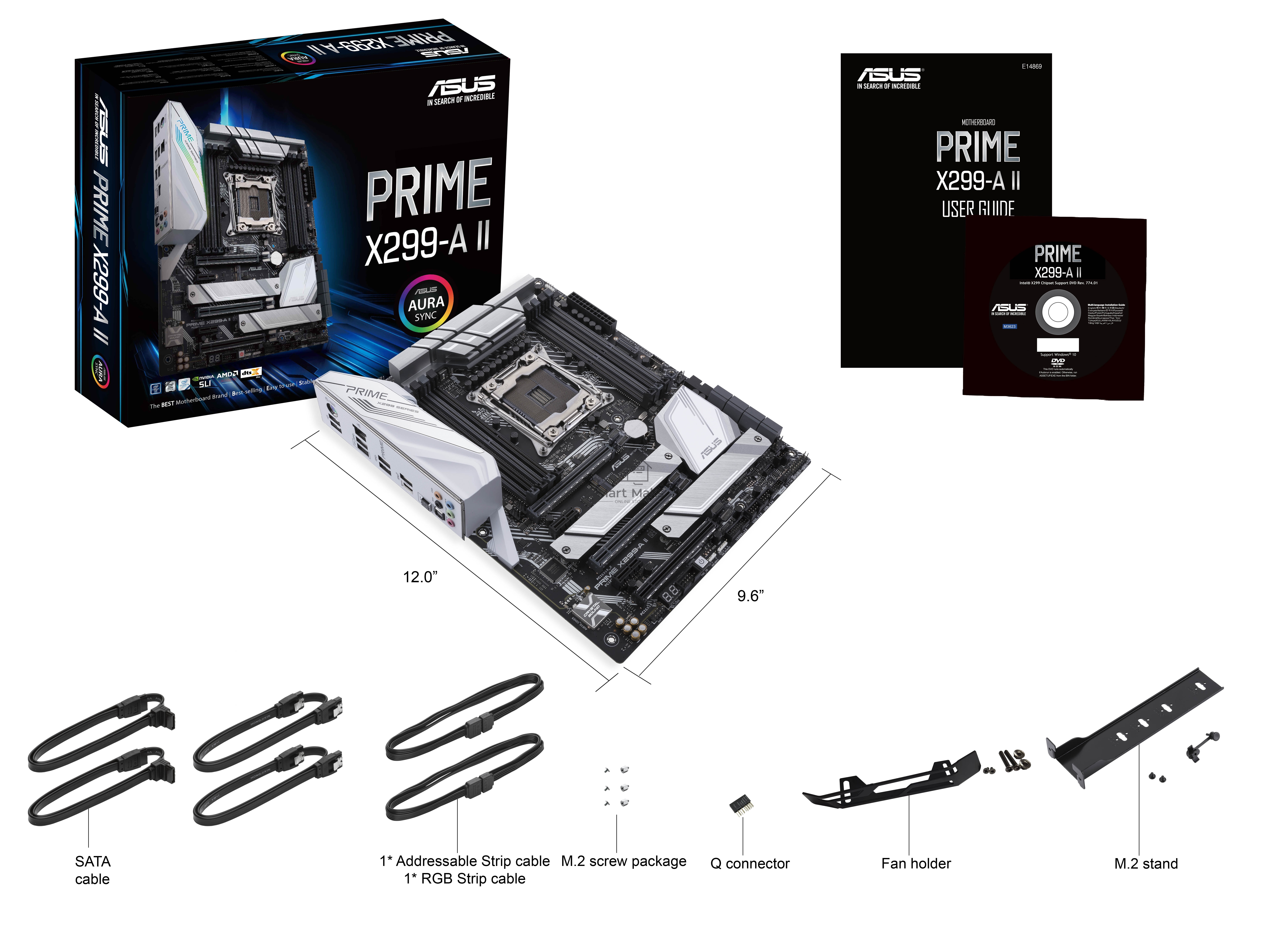 Материнская плата ASUS PRIME X299-A II, LGA 2066, Intel X299, 8xDDR4, 8xSATA, 3xM.2, 1xPCIe 3.0 x8, 2xPCIe 3.0 x16, 2xPCIe x1, 1x 1Gb LAN, 1xUSB 3.2 Gen 2, 2xUSB 3.2 Gen 1, 2xUSB 2.0, 5x3.5 мм, 7.1, ATX