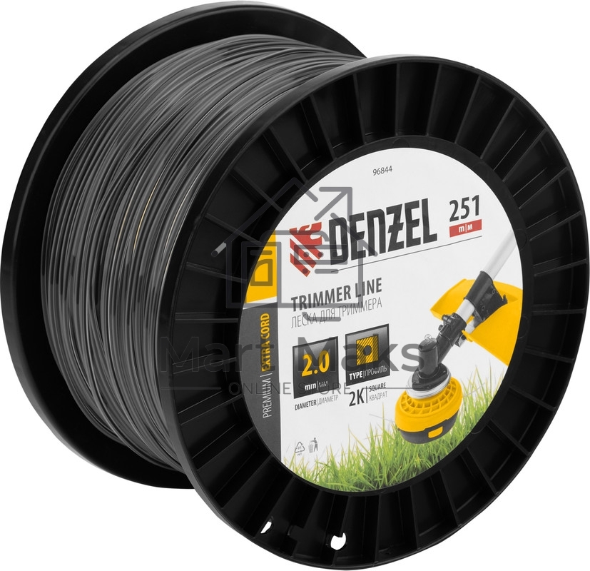 Леска для триммера двухкомпонентная квадрат, 2,0мм х 251м, на DIN катушке EXTRA CORD Denzel