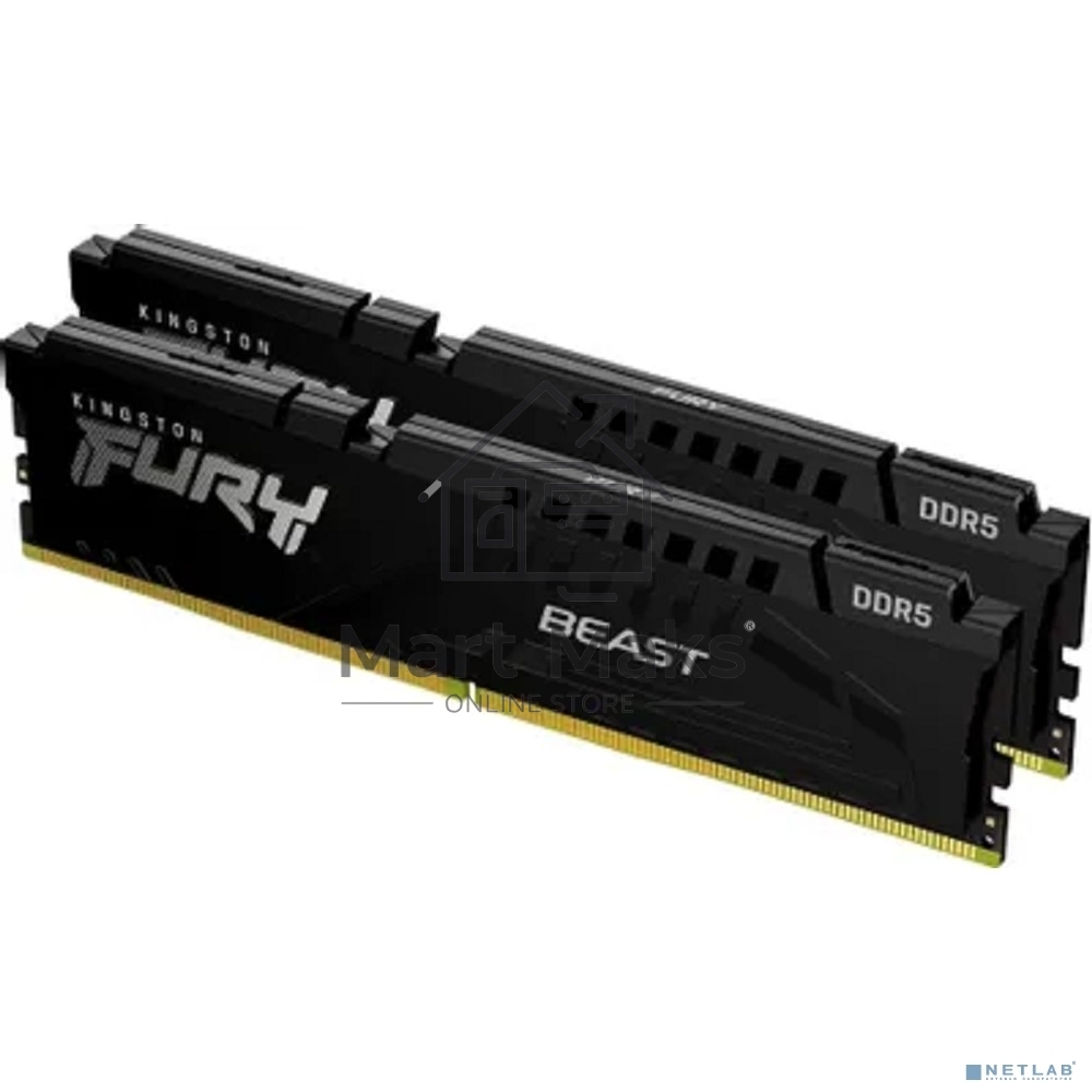 Оперативная память Kingston FURY Beast Black, DDR5, 64GB (2x32GB), 5200 MHz, CL40, с радиатором, чёрный
