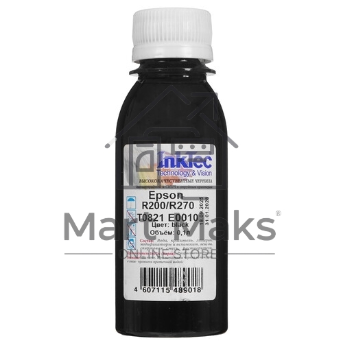 Чернила Epson R270, E0010 (InkTec) T0821, BK, 0,1л (оригинальная фасовка)
