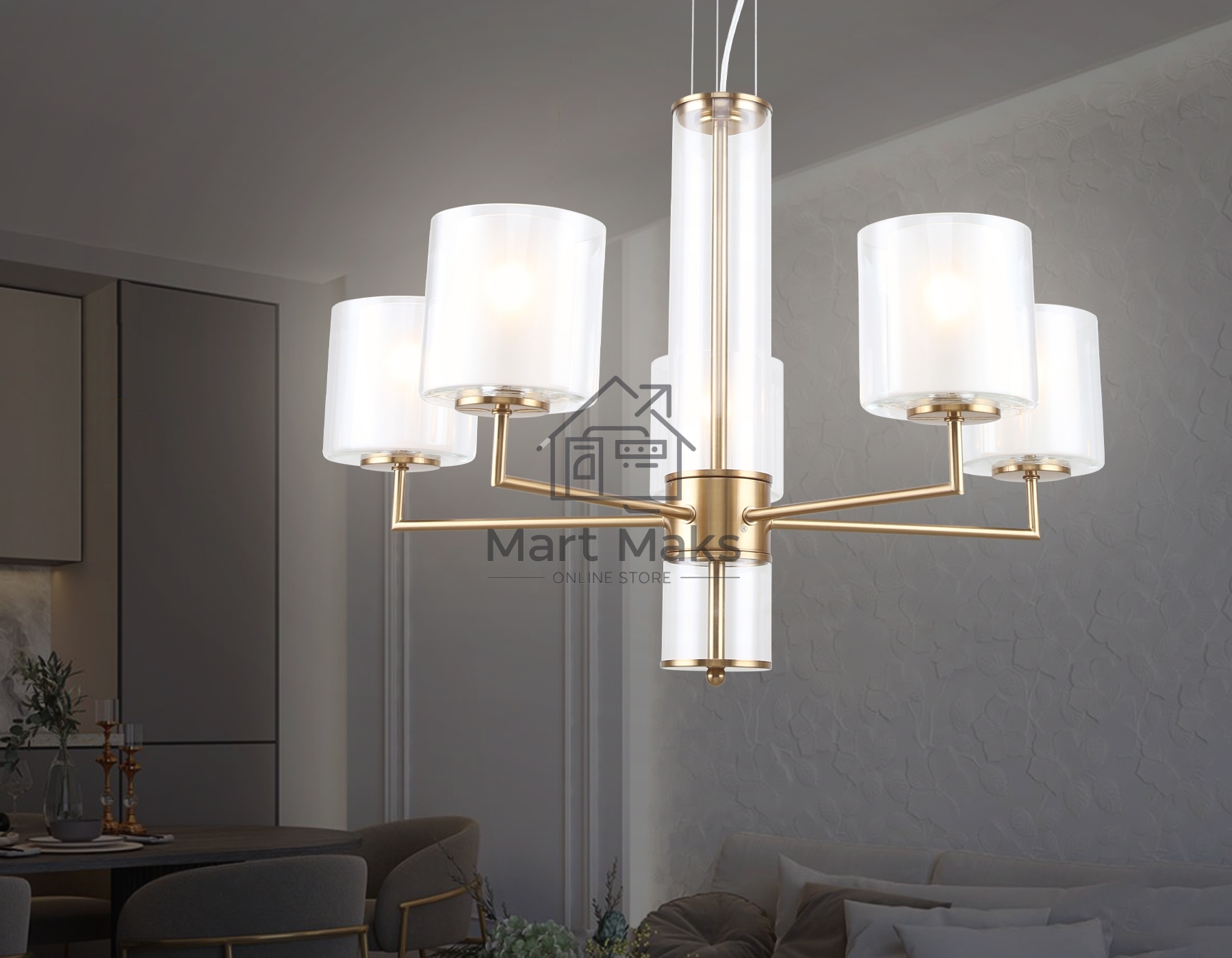 Люстра Ambrella light LH56011/5 BS/FR латунь/белый матовый E14*5 max 40W D640*1260