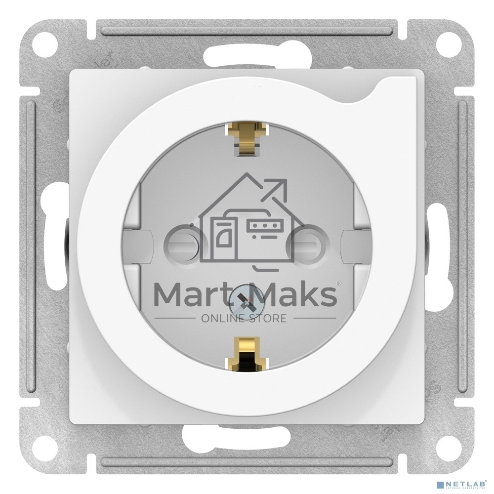 Механизм розетки 1-м СП ATLAS DESIGN с заземл. защ. шторки с выталк. 16А бел. SchE ATN000147