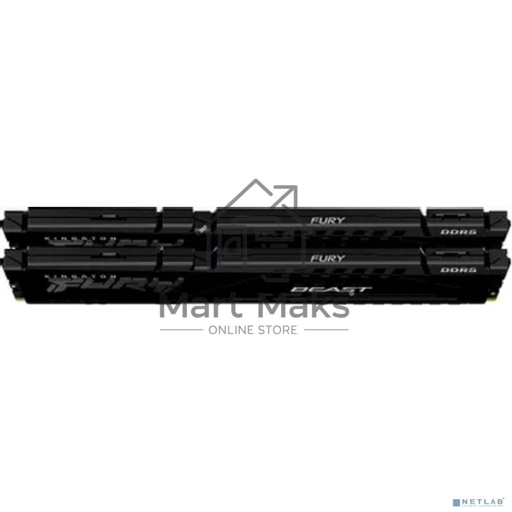 Оперативная память Kingston FURY Beast Black, DDR5, 64GB (2x32GB), 5200 MHz, CL40, с радиатором, чёрный