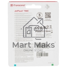 Флешка USB Transcend JetFlash 790C (TS128GJF790C), 128Gb, USB 3.2, R/W 90/60, черный/зеленый