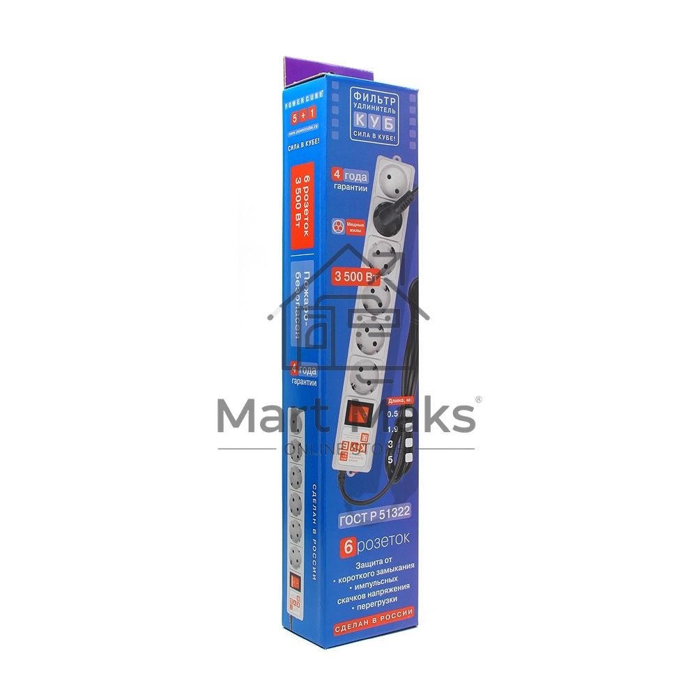Сетевой фильтр Power Cube 1,9 м 6 розеток (белый) 16B/3,5кВт