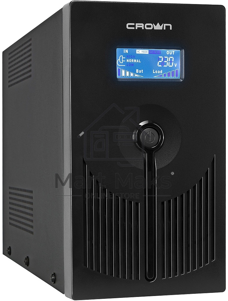 Источник бесперебойного питания CROWN Line Intractive CMU-SP1200IEC LCD USB 1200VA\720W, корпус металл, 2x12V/9AH, розетки 8*IEC, трансформатор AVR 140-290V, LCD-дисплей, cъёмный кабель 1.2 м, порт RJ11/45, порт USB, защита: от перегрузки, от КЗ, от скачк