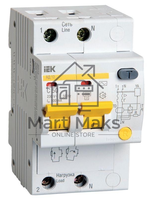 Диф.автомат Iek MAD10-2-050-C-100 АД12 2Р 50А 100мА ИЭК