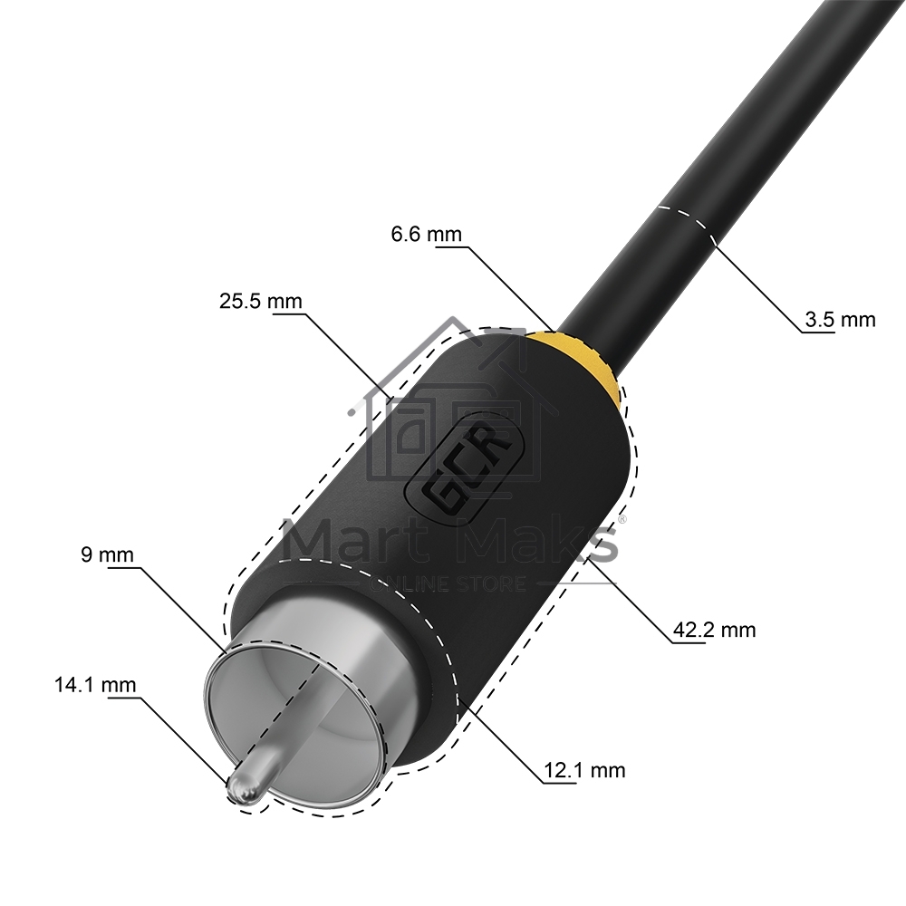 Кабель GCR-переходник 1.0m аудио jack 3,5mm / 3 х RCA, черный