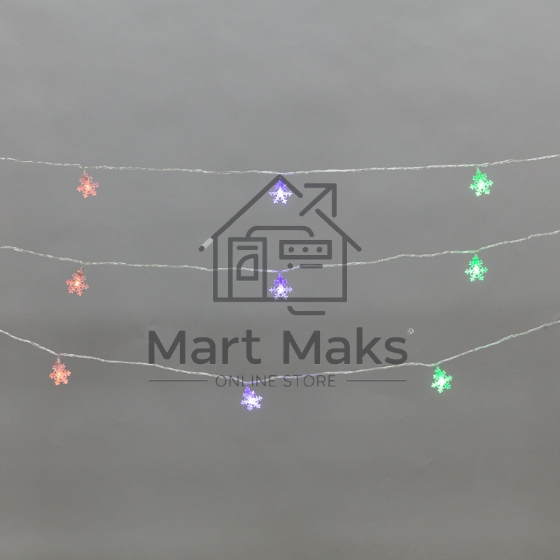 Гирлянда светодиодная Снежинки большие 5м, 20LED, IP20, прозрачный провод, свечение мульти (RG/RB), мигание, 230В NEON-NIGHT