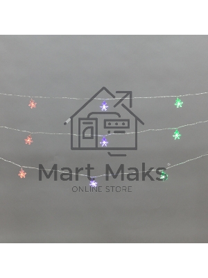 Гирлянда светодиодная Neon-night Снежинки большие 5м, 20LED, IP20, прозрачный провод, свечение мульти (RG/RB), мигание, 230В