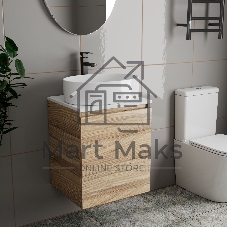 Тумба Bau Dream Blackwood 50 с дверцей, раковина BAU Nimb 50х36, смеситель для раковины высокий Hotel Black, черный