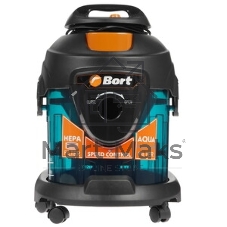 Строительный пылесос Bort BSS-1415-Aqua черный/синий, 200/1400 Вт, уборка сухая/влажная, пылесборник мешок/контейнер, 15 л
