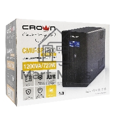 Источник бесперебойного питания CROWN Line Intractive CMU-SP1200IEC LCD USB 1200VA\720W, корпус металл, 2x12V/9AH, розетки 8*IEC, трансформатор AVR 140-290V, LCD-дисплей, cъемный кабель 1.2 м, порт RJ11/45, порт USB, защита: от перегрузки, от КЗ, от скачков напряжения