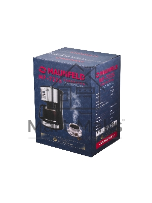 Кофеварка капельная Maunfeld MF-722S серебристый/черный, исп. кофе - молотый, 1.5 л, 900 Вт.