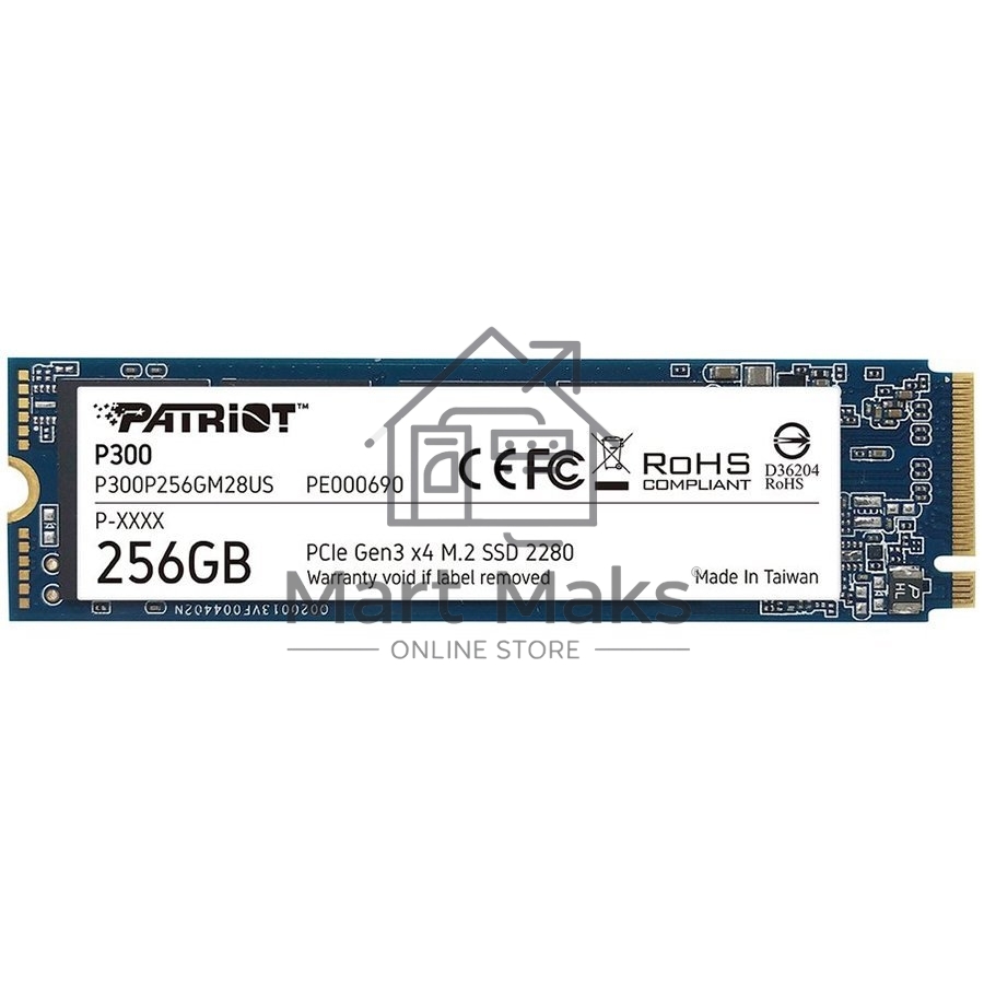 Накопитель SSD Patriot P300, 256GB, PCIe 3.0 x4, M.2 2280, NVMe, R/W 1700/1100