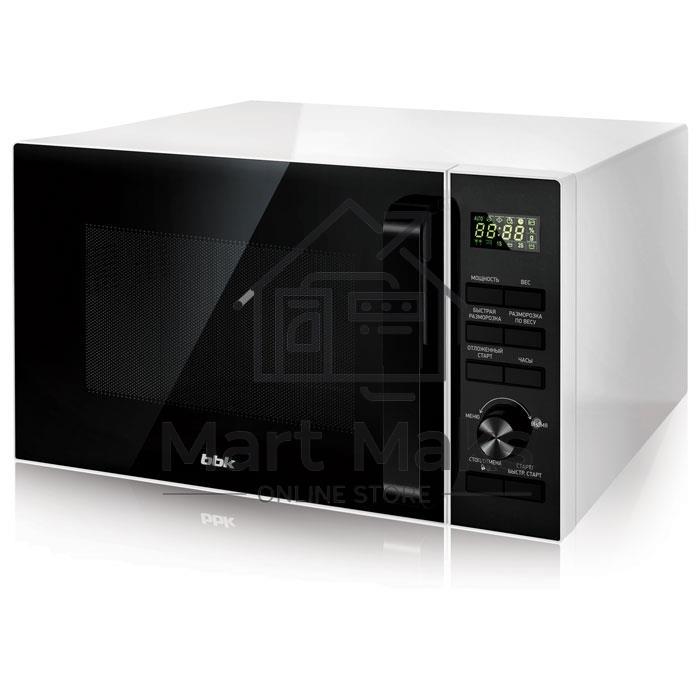 Микроволновая печь BBK 25MWS-970T/WB белый, 25 л, 900 Вт, поворотный механизм/кнопки