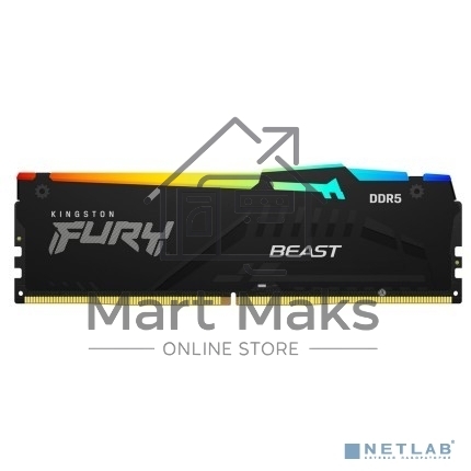 Оперативная память Kingston Fury Beast, DDR5, 32GB (2x16GB), 5200MHz, CL40, DIMM, с радиаторами, RGB, черный
