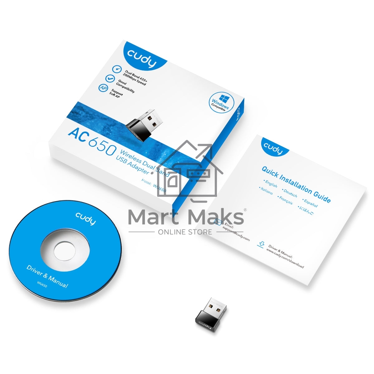 Сетевой адаптер Wi-Fi Cudy WU650 AC650 USB 2.0 (ант.внутр.) 1ант.
