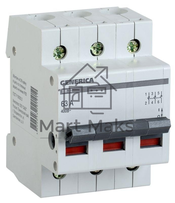 Выключатель нагрузки Iek MNV15-3-063 (мини-рубильник) ВН-32 3Р 63А GENERICA