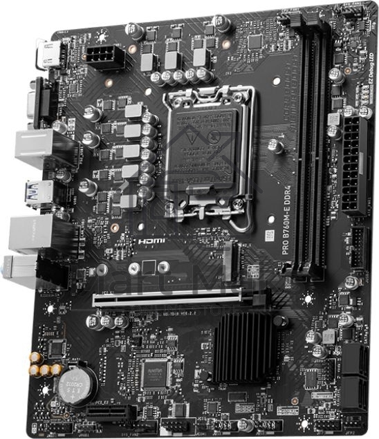 Материнская плата MSI PRO B760M-E DDR4, LGA 1700, Intel B760, 2xDDR4, 4xSATA, 1xM.2, 1xPCIe 4.0 x16, 1xPCIe 4.0 x1, 1xHDMI, 1xVGA, 1x1Gb LAN, 2xUSB-A 3.2 Gen 1, 4xUSB-A 2.0, 3x3.5 мм, 7.1, mATX