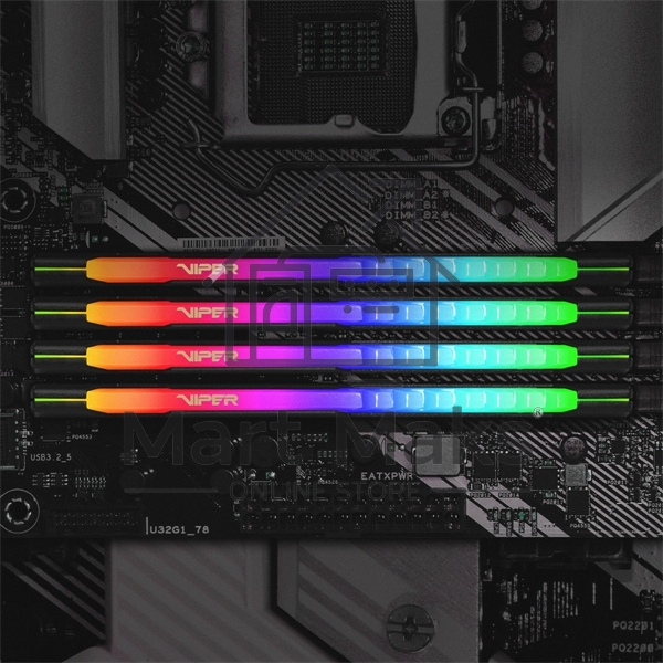 Оперативная память Patriot Viper Steel, DDR4, 16GB (2x8GB), 3200MHz, CL18, DIMM, с радиатором, RGB, черный
