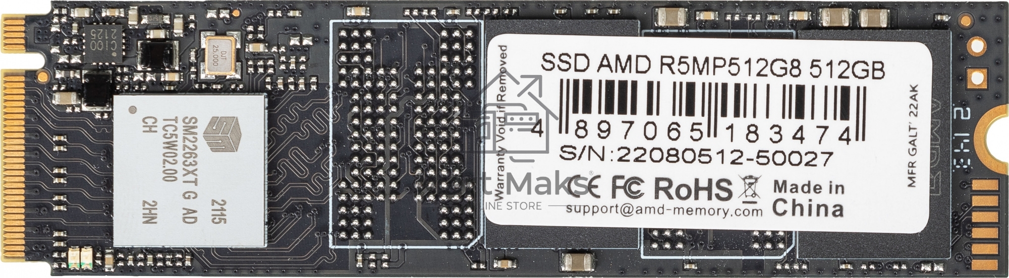 Накопитель SSD AMD Radeon 512Gb M.2 2280, NVMe,PCIe 3.0 x4, R/W 2000/1600