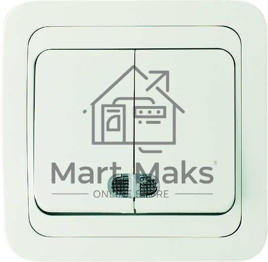 Выключатель двухклавишный СП Mimoza 10А IP20 с подсветкой бел./бел. Makel 12023