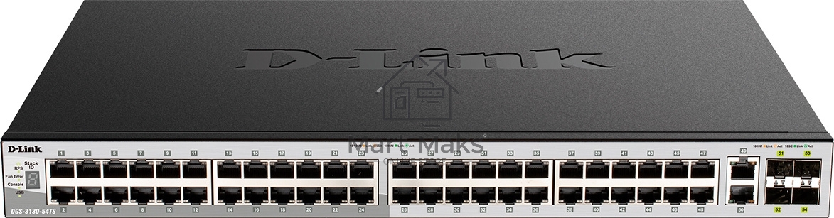 Коммутатор DGS-3130-54S Managed L3 Stackable Switch 48x1000Base-X SFP, 2x10GBase-T, 4x10GBase-X SFP+, CLI, 1000Base-T Management, RJ45 Console, USB, RPS, Dying Gasp