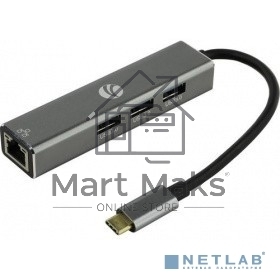 Кабель-концентратор USB 3.1 Type-Cm --> RJ-45+3port USB3.0(f) Aluminum Shell VCOM <DH311A>