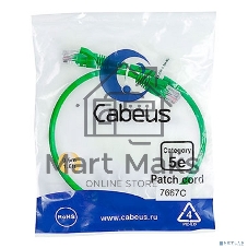 Шнур комм. Cabeus, кат. 5е, неэкр., U/UTP, RJ45/RJ45, PVC, AWG24, 0.5м, зеленый