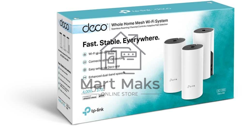 Бесшовный Mesh роутер TP-Link Deco M4 (DECO M4(3-PACK)) AC1200 10/100/1000BASE-TX (упак.:3шт)