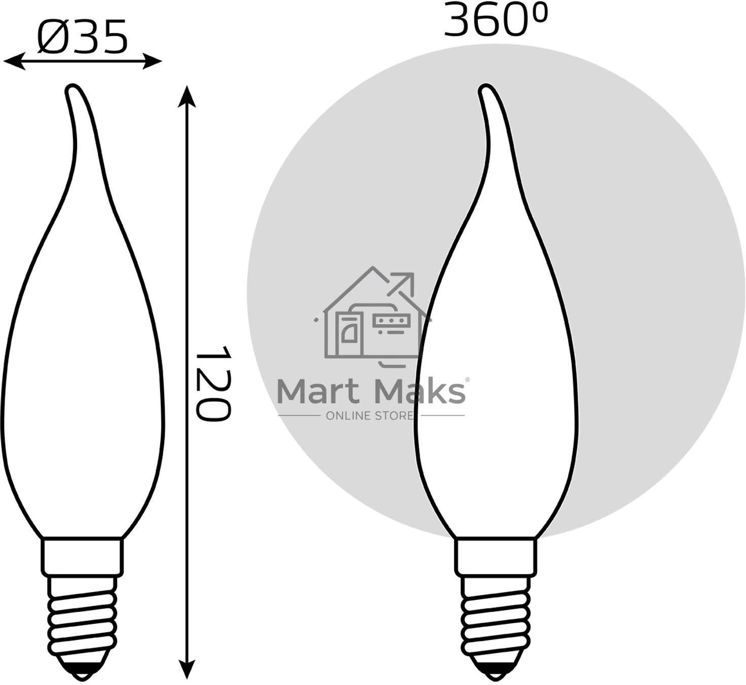 Лампа филам. Gauss Filament 5Вт цок.:E14 свеча 220B св.свеч.бел.теп. (упак.:10шт) (104201105)