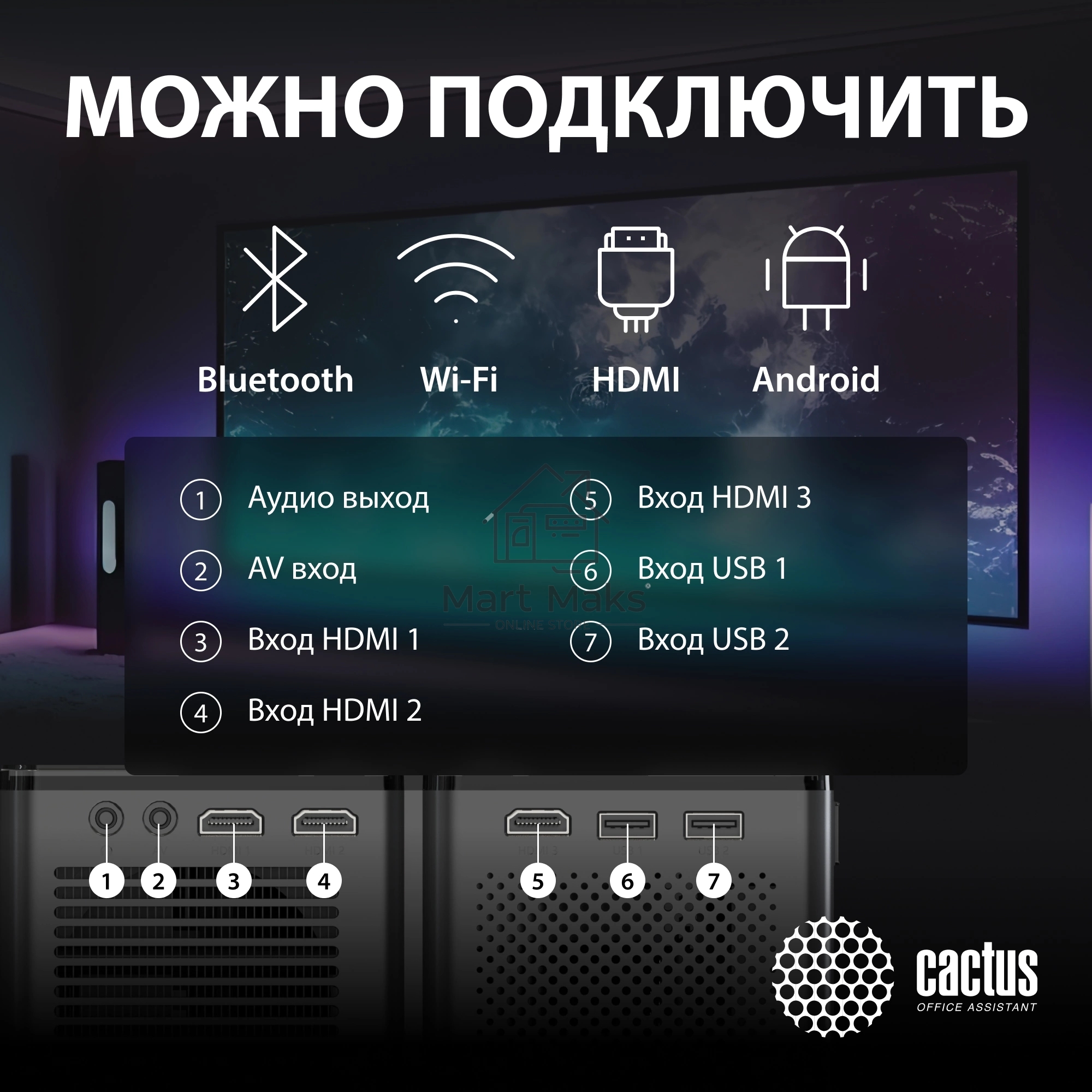 Проектор Cactus CS-PRO.03B.Full HD-A LCD 7500Lm LS 750Lm ANSI (1920x1080) 2300:1 ресурс лампы:30000часов 2xUSB typeA 3xHDMI 1.73кг