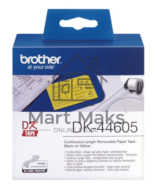 Адресные наклейки Brother DK44605 62 мм, 30.48 м, черный шрифт, желтый фон, для BROTHER QL-5X0, QL-7X00, QL-8X0, QL-10X0, QL-1X10